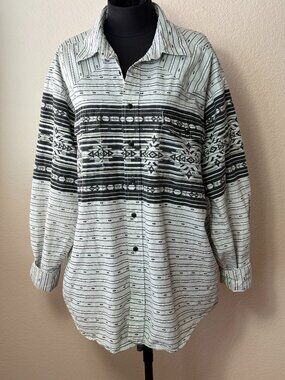 Western Plains Trading Co Shirt XL 100% Cotton Southwestern Aztec Button Front